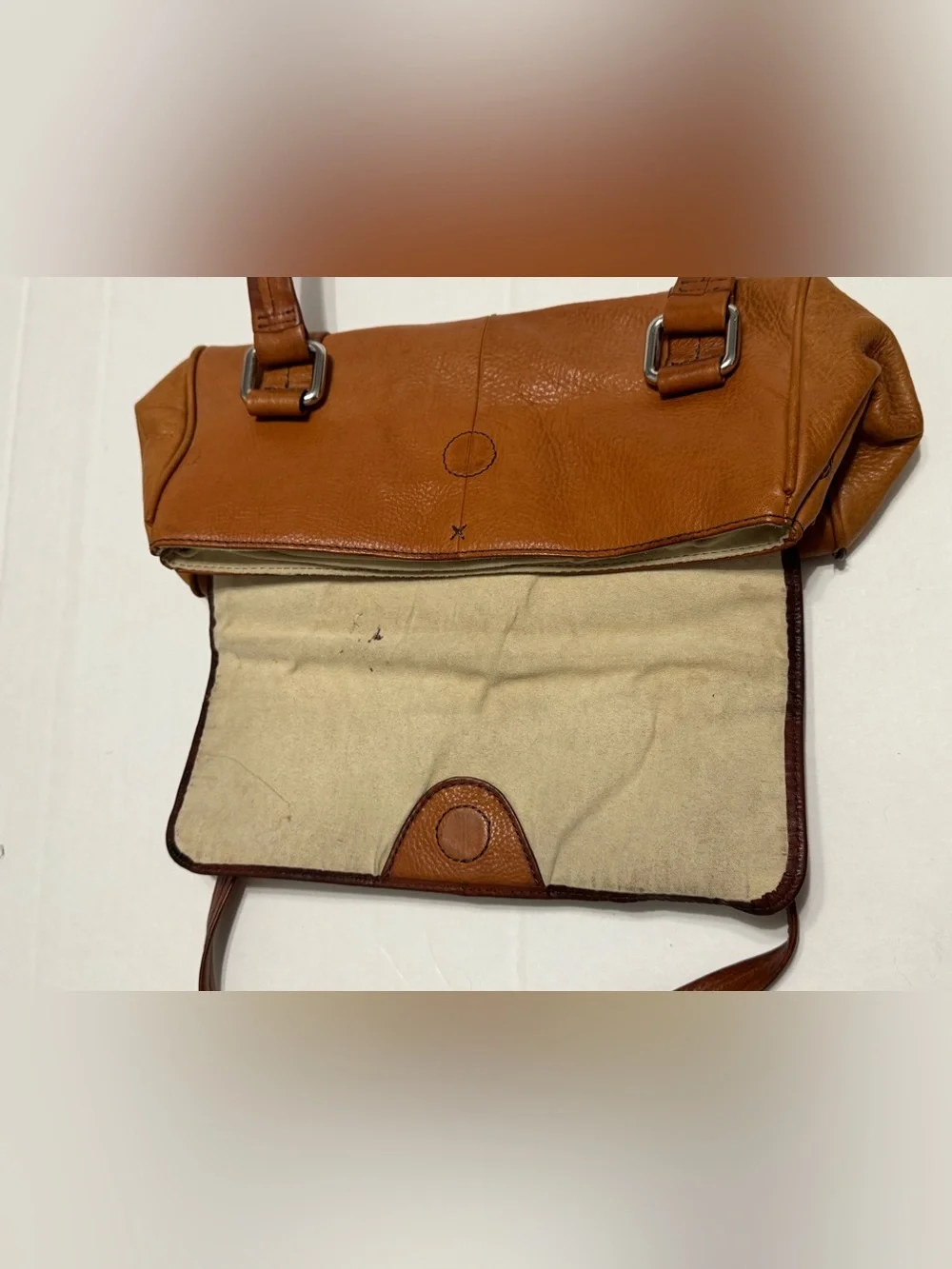Leather Shoulder Bag in Cognac Brown - Women's Handbag